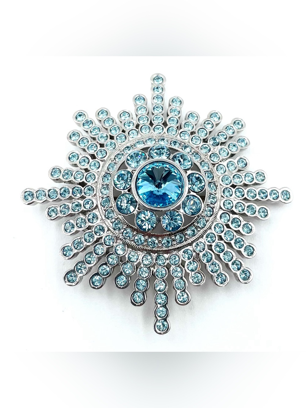 Vintage Butler Blue Crystal Sunburst Brooch - Designer Style